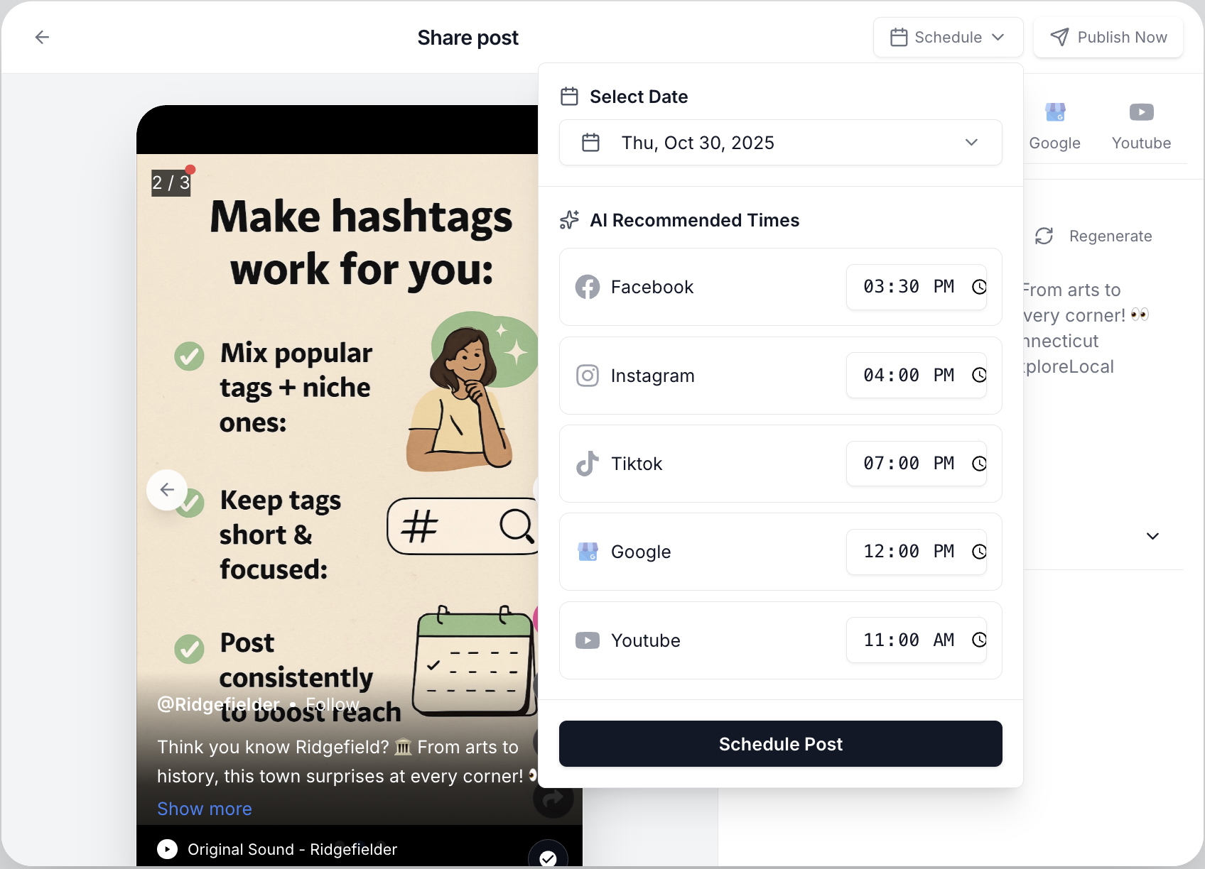 ReachCopilot Smart Scheduling Calendar with AI Post Recommendations